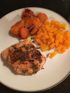 Salmon, Sweet Potatoes, Butternut Squash